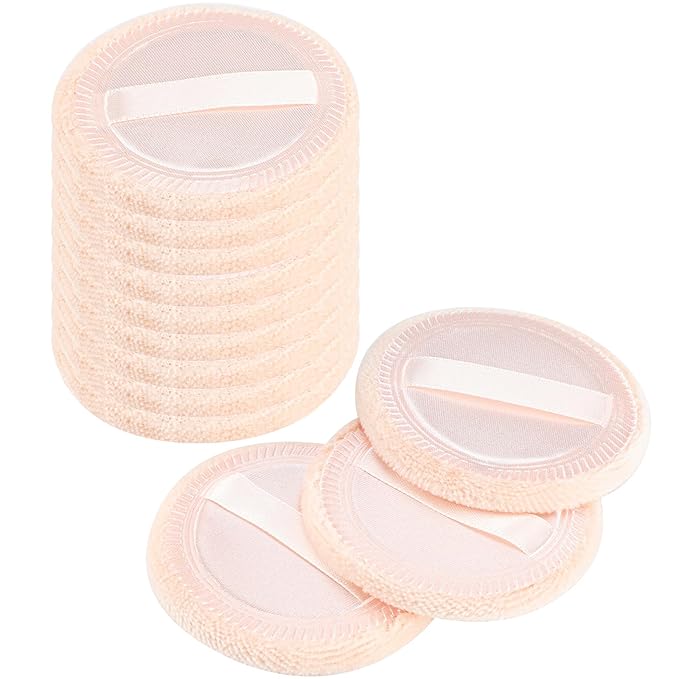12 Pieces Powder Puffs Cotton Round Makeup Pads Soft Face Compact Puffs for Loose Setting Pressed Powder, 2.36 Inch (Beige)