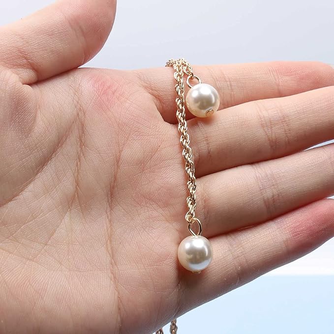 Boho Pearl Lariat Necklace Gold Chunky Chain Y Necklace Pearl Tassel Necklace Long Necklaces for Women and Girls Prom Bridal Necklace Jewelry