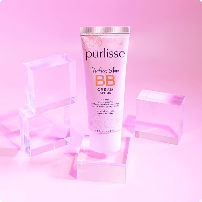 pūrlisse Perfect Glow BB Cream with SPF 30 - Matte Meets Dewy Finish - Enriched with Goji & Hawthorn Berry to Help Improve Skin Texture & Radiance - Medium Tan (1.4 oz)