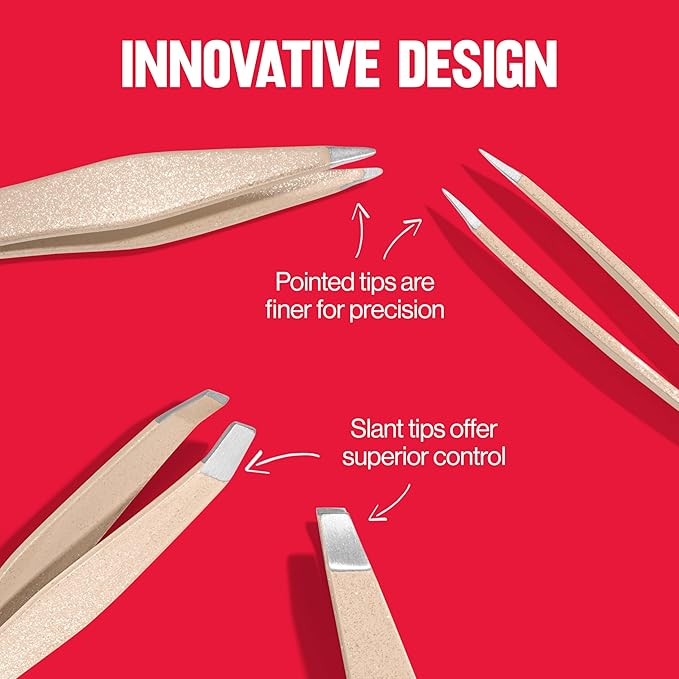 Revlon Designer Series Mini Tweezer Set, Hair Removal Tool Kit with Slant & Point Tips, Portable and Easy to Use, Made with Long Lasting Stainless Steel, 1 Count