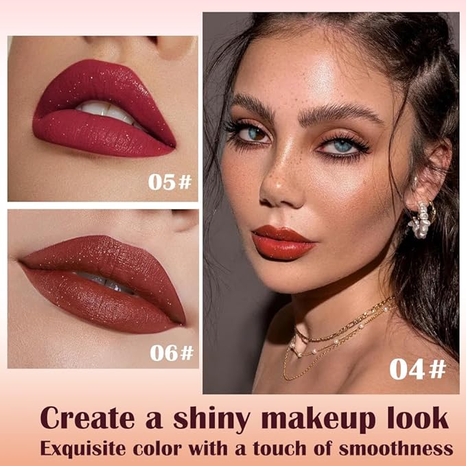 3Pcs Metallic Lipstick for Women,Lightweight Shimmer Frosted Lipstick,Glitter Lip Gloss Stain Long Lasting Waterproof Smudge Proof 24 Hour Full Coverage Lip Makeup,Vegan（04,05,06)