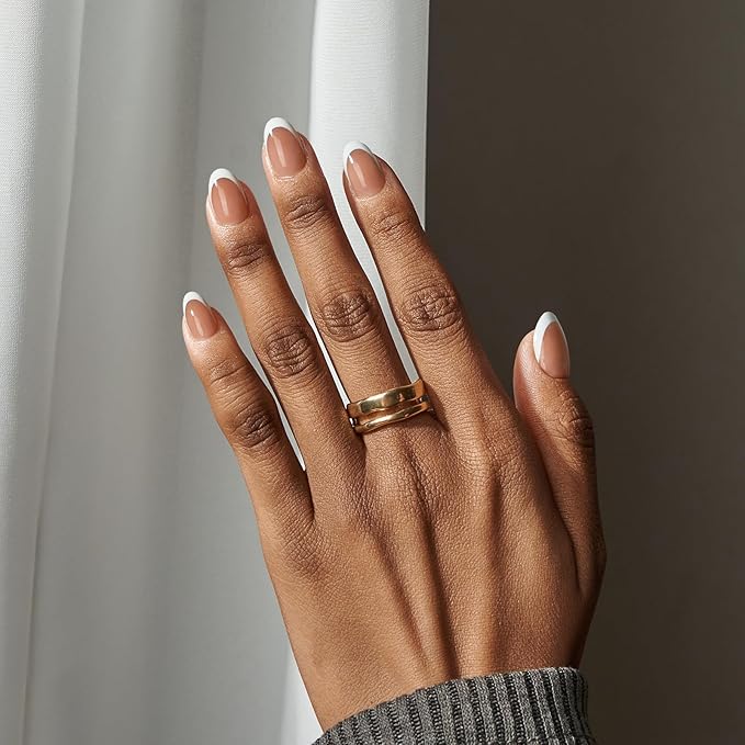 BTArtbox Press On Nails Almond - Extra Short French Tip Press On Nails Brown, Fake Nail with Nail Glue, Natural Reusable 32pcs Fake Nails Kit