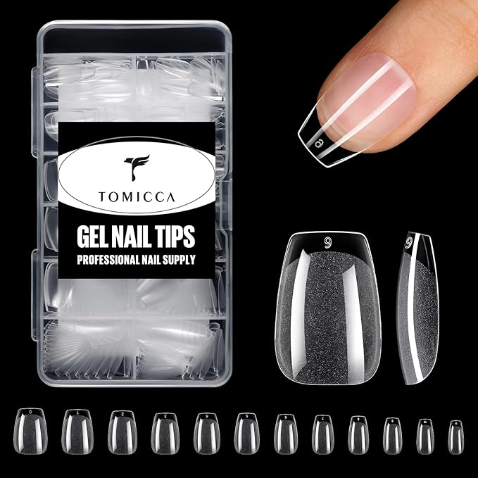 TOMICCA Short Coffin Nail Tips Acrylic Nails 240Pcs Acrylic Nail Kit Gel Nail Tips Pre-shape Clear Nails for Beginner and Professional DIY Salon 12 Sizes