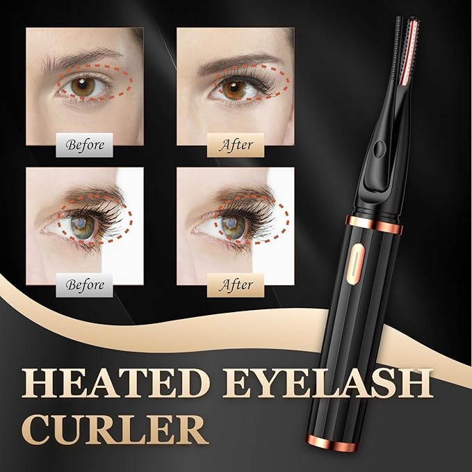 Heated Eyelash Curlers - 2 in 1 Clip - Type Heated Lash Curler,3 Heat Modes with USB Rechargeable,Fast Heat up in 8s,Natural Curling 24H Long Lasting for Women Makeup Tools (Black) (Black)