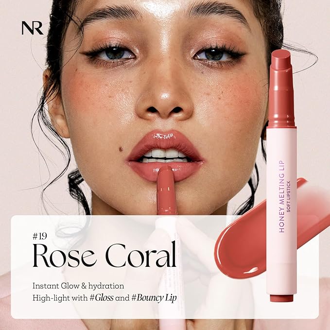 Nature Republic HONEY MELTING LIP (19 ROSE CORAL) SOFT LIP STICK, Hydrating Gloss, Moisturizing balms, Sheer tint, Shine & Nude, Glowy Finish, korean make up, Stocking Stuffers