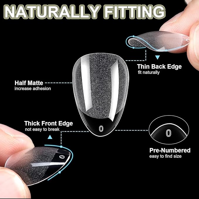 600Pcs Short Almond &Tapered Round Square Soft Gel Nail Tips Set 2 Shape XS Clear Acrylic False Nails for Manicure Extension Art Home DIY Salon, Professional 15 Sizes,Full Cover Fake Nail Tips BlueZOO