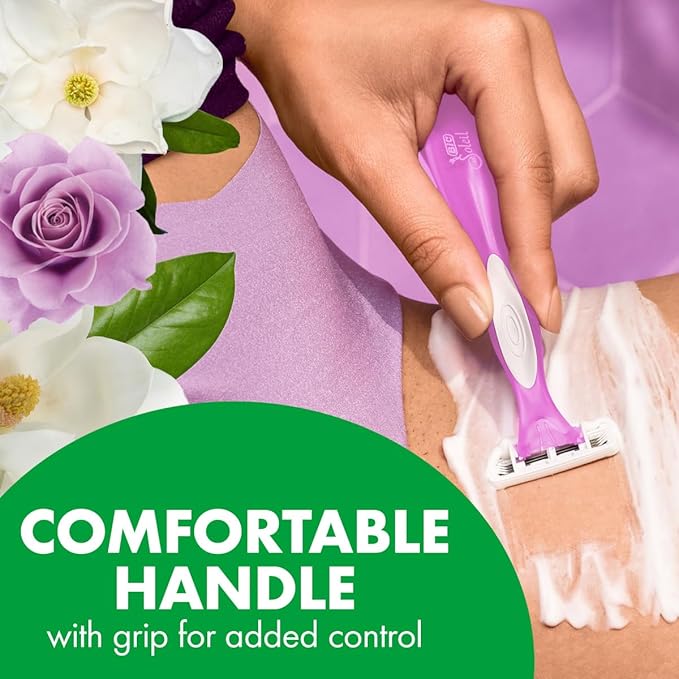 BIC Soleil Escape Women's Disposable Razors, 3 Blades for a Comfortable Shave, Pack of Rose and Magnolia Scented Handle Shaving Razors for Women, 3 Count