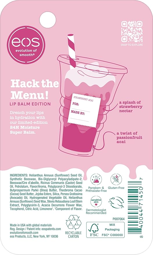 eos 24H Moisture Super Balm - Strawberry Acai, Lip mask, Moisturizing, Lip Treatment, Limited-Edition, 0.35 fl oz