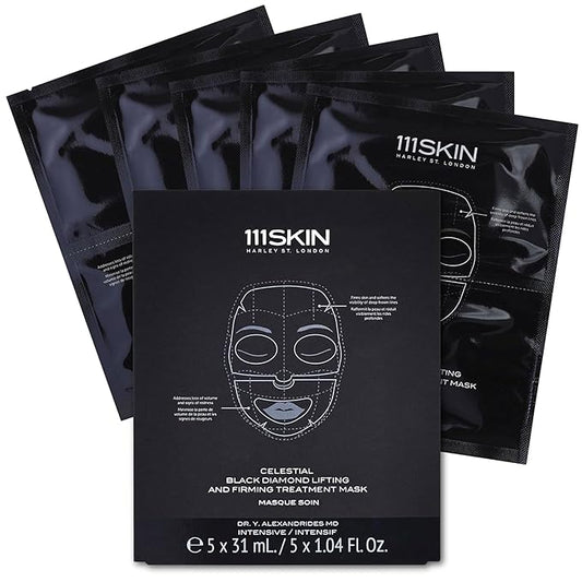 111SKIN Celestial Black Diamond Lifting and Firming Treatment Mask - Anti-Aging - Tone, Tighten, Retexturize Complexion - Fragrance Free - Set of 5 (2.5 oz each) - Face Mask