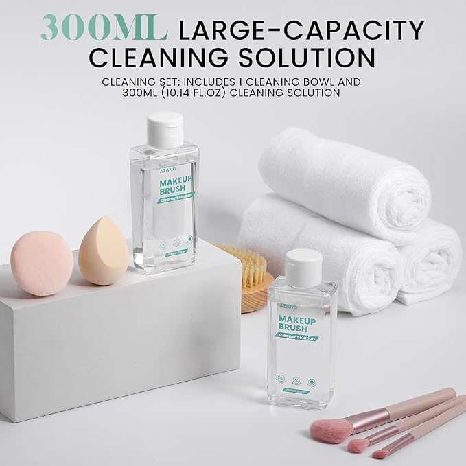 Makeup Brush Cleaner - 300ML Makeup Brush Shampoo and Bowl For Brushes, Sponge, Powder Puff，Deep Clean & Gentle Formula, Vegan & Cruelty