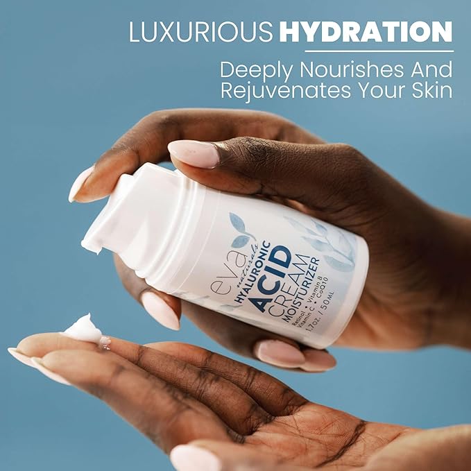 Eva Naturals Hyaluronic Acid Face Cream – Deep Hydration & Firming Moisturizer with Retinol, Vitamin C & Q10 for Anti-Aging, Wrinkle Reduction & Collagen Support – Day & Night Facial Cream - 1.7 Fl Oz