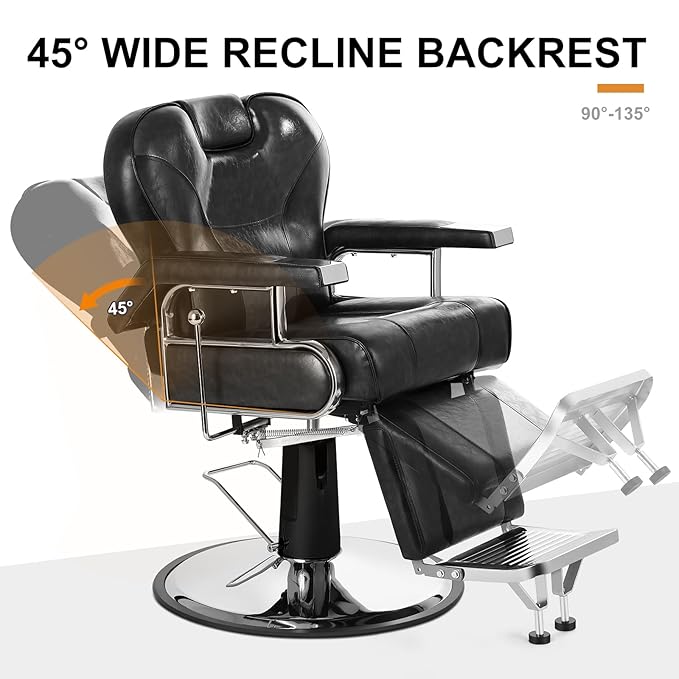 Artist hand Barber Chair Heavy Duty Reclining Salon Chairs with Headrest and Footrest, 360 Degree Swivel Tattoo Chair, Spa Beauty Equipment for Hair Stylists, Barbershop, Max Load 440 Lbs, Black