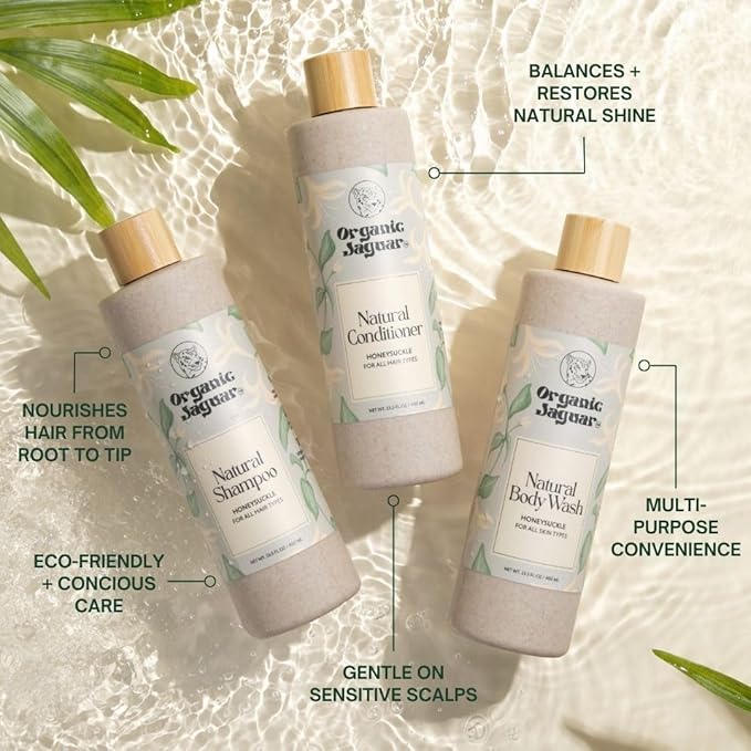 Organic Jaguar Natural Honeysuckle Body Wash with Aloe Vera Gel, Bath and Shower Soap Cleanser for Body Care, Leaves Skin Soft & Hydrated, Unscented, Sulfate and Paraben Free, 13.5 fl oz