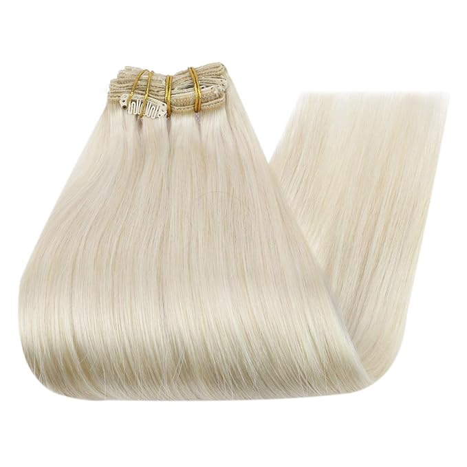 Full Shine Platinum Blonde Hair Extensions 20 Inch Blonde Clip in Hair Extensions for Dying for Dance 120 G 7 Pcs