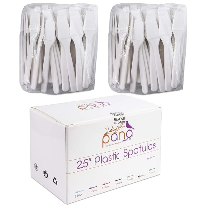 PANA 200pcs Cosmetic Make Up Disposable Plastic 2.5" Spatulas Skin Care Facial Cream Mask Spatula (WHITE-200 Pieces in a Box)