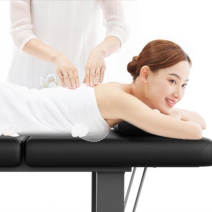 Adjustable Backrest Heavy-Duty Wide Massage Table, Treatment Physical Therapy Table, Wide Luxury Professional Stationary Spa Facial Bed, PU Leather Salon Bed, Black, 31.5'' W × 75'' L