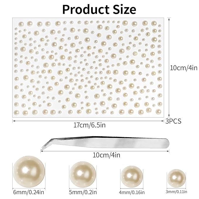 975Pcs Face Gems Hair Gems, Self-Adhesive Face Jewels Eye Jewels Rhinestones 3/4/5/6 mm DIY Face Gems Stick on, Hair Body Rhinestones Gems Crystals Pearls for Face Makeup, Crafts (Pearl_Beige)