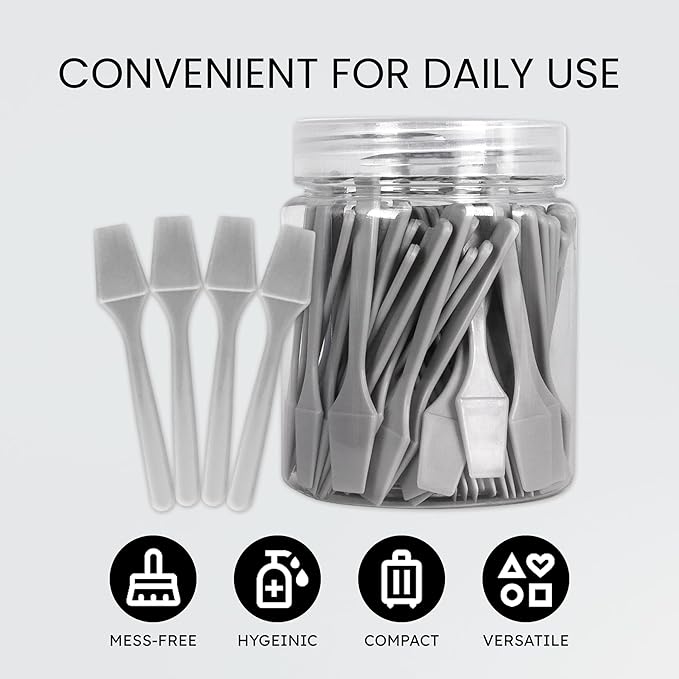 PANA 100pcs Brand Cosmetic Make Up Disposable Plastic 2.5" Spatulas Skin Care Facial Cream Mask Spatula (100 Pieces in a Container) (GRAY)