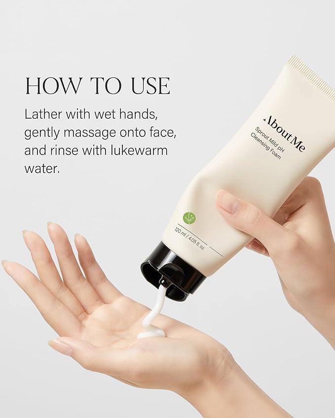 About Me Sprout Mild pH Cleansing Foam – Korean Wheat Broccoli Sprout Extract Face Wash for All Skin Types – Daily Gentle Cleansing with Amino Acids – Korean Skin Care – 4.05oz, 120ml