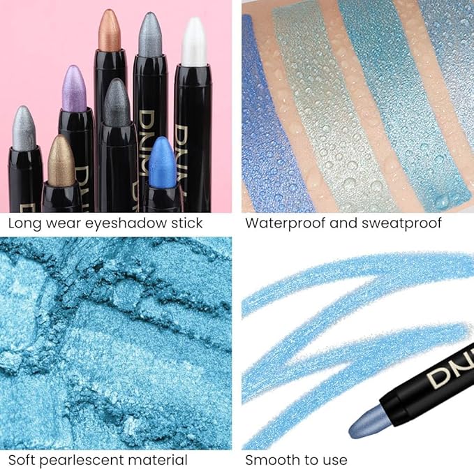 evpct 4Pcs Cream Blue Eyeshadow Stick Pencil Set for Eyes Waterproof Sky Blue Dazzling Blue Greenish Cyan Royal Blue Shimmer Metallic Holographic Eyeshadow Crayon Stick Bulk sombras en crema para ojos