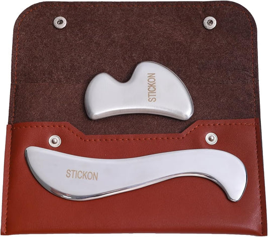 STICKON Gua Sha Massage Tool 2 in 1 Stainless Steel GuaSha Scraping Massage IASTM Tools Great Soft Tissue Mobilization Tool(STICKON-49)