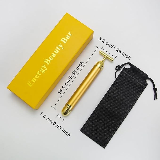 Elitzia T-Shape Beauty Pulse Face Massager 24k Golden Facial Vibration Lift Massage Tools Promote Absorption Improve Multifunctional Can Be Used for Relaxing Face Eyes Head and Ears Portable ETGB001