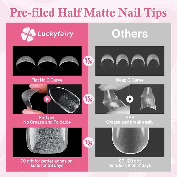 Almond Nail Tips: 240pcs Pointed Almond Soft Gel Nail Tips, Pre-shape Short Nails, Half Matte Full Cover Clear Acrylic Fake Press On Nails for Nail Extension Home Nail Art 12 Sizes Gelly Tips