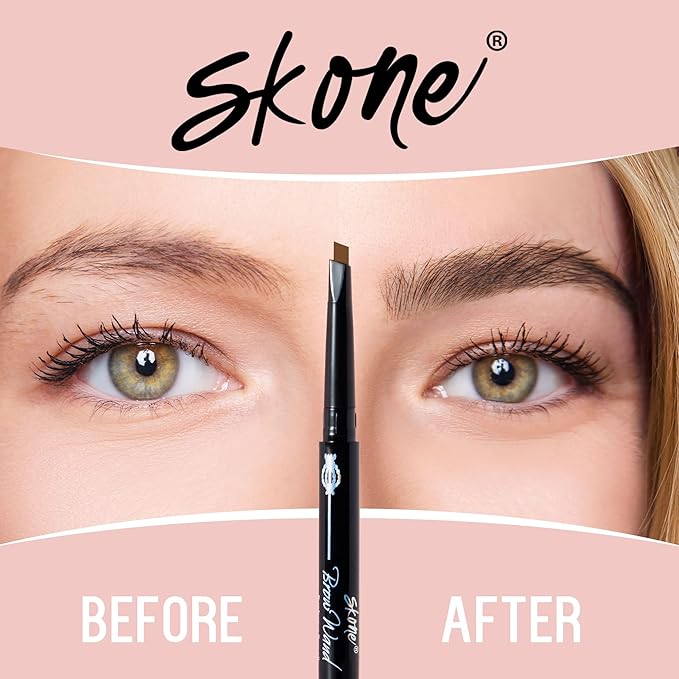 Skone Cosmetics The Original Brow Wand Eyebrow Pencil with Brush - Dual-Sided Retractable Waterproof Long-Lasting Brown Eye Brow Pencils for Women with Sleek Eyebrows - Peanut Butter for Blondes