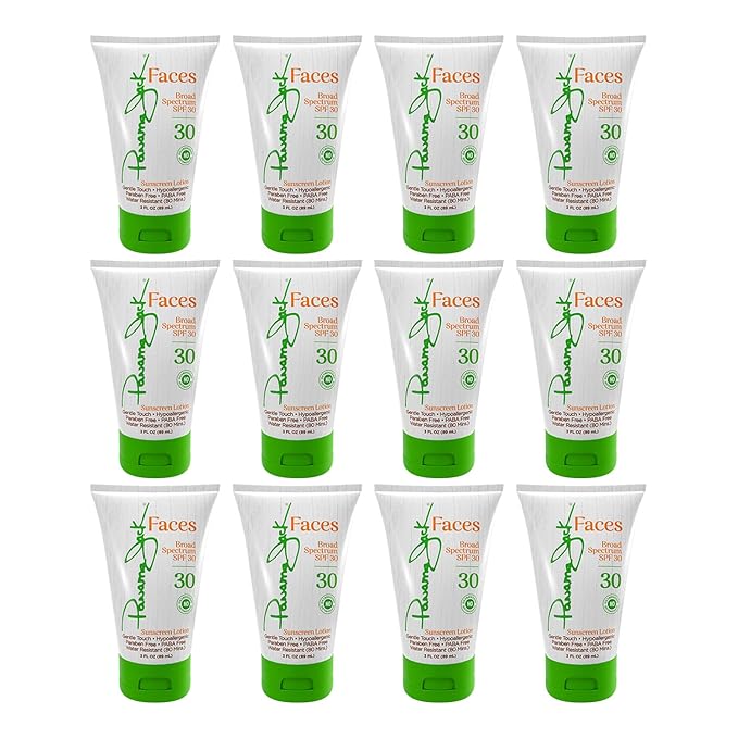 Panama Jack Faces Sunscreen Lotion - SPF 30, Broad Spectrum UVA/UVB Protection, Hypoallergenic, PABA, Paraben, & Gluten Free, 3 FL OZ (Pack of 12)