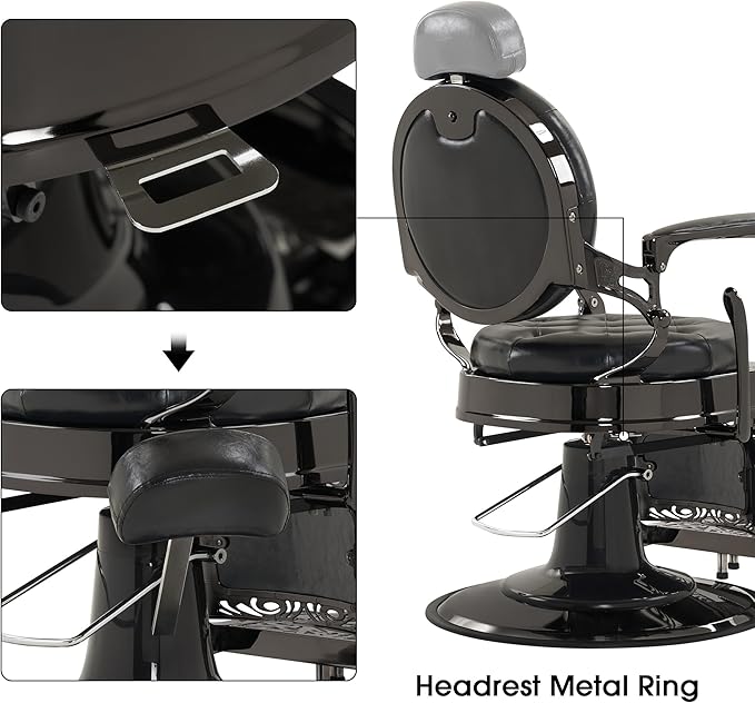 BarberPub Heavy Duty Metal Vintage Barber Chair All Purpose Hydraulic Recline Salon Beauty Spa Chair Styling Equipment 8914 (Black with Black Frame)