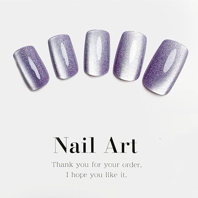 Square Press on Nails - Light Purple Glitter, Short Acrylic, Medium Glossy, False Nails, Gel Glue, Ombre Stick on Nails for Women & Girls - 24Pcs
