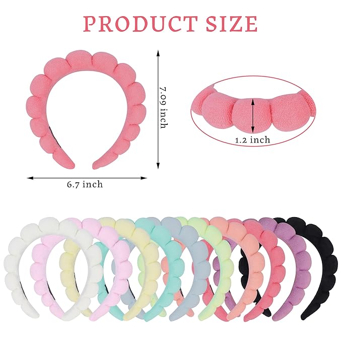 10 Pcs Spa Headband Bulk for Women Makeup Sponge Headband Puffy Hair Band for Washing Face Women Girls (Terry Cloth)