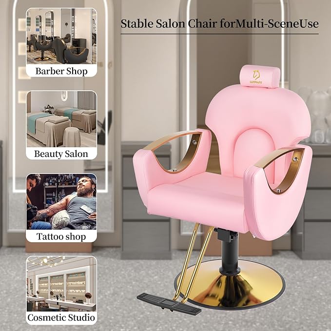 Barber Chair,Styling Chair|Adjustable Height Reclining Salon Chair, Barber Chair for Stylist with Removable Headrest,SPA Equipment for Barbershop,Beauty Salon,Spa (Pink New)
