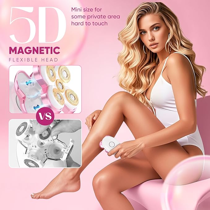 Electric Razors for Women - Upgraded Magnetic Electric Shaver for Women, Cordless Painless Hair Remover for Legs Bikini Face, Lady Trimmer for Sensitive Skin, Detachable and Waterproof, Pink