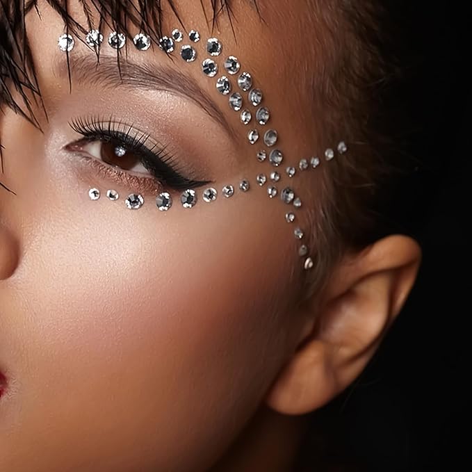 975Pcs Face Gems Hair Gems, Self-Adhesive Face Jewels Eye Jewels Rhinestones 3/4/5/6 mm DIY Face Gems Stick on, Hair Body Rhinestones Gems Crystals Pearls for Face Makeup, Crafts (gem_White)