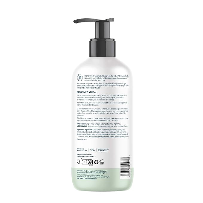 ATTITUDE Hand Soap for Sensitive Skin with Oat, EWG Verified, Dermatologically Tested, Vegan, Fresh Apple Scent, 16 Fl Oz