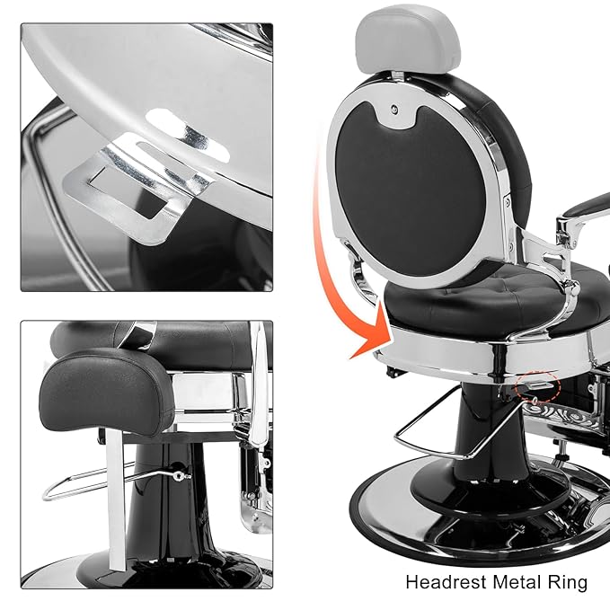 Winado Heavy Duty Vintage Recline Barber Chair Hydraulic with Headrest, Supports up to 700lbs & 360°Rotatable, Professional Salon Beauty Spa Shampoo Equipment (Button Style)