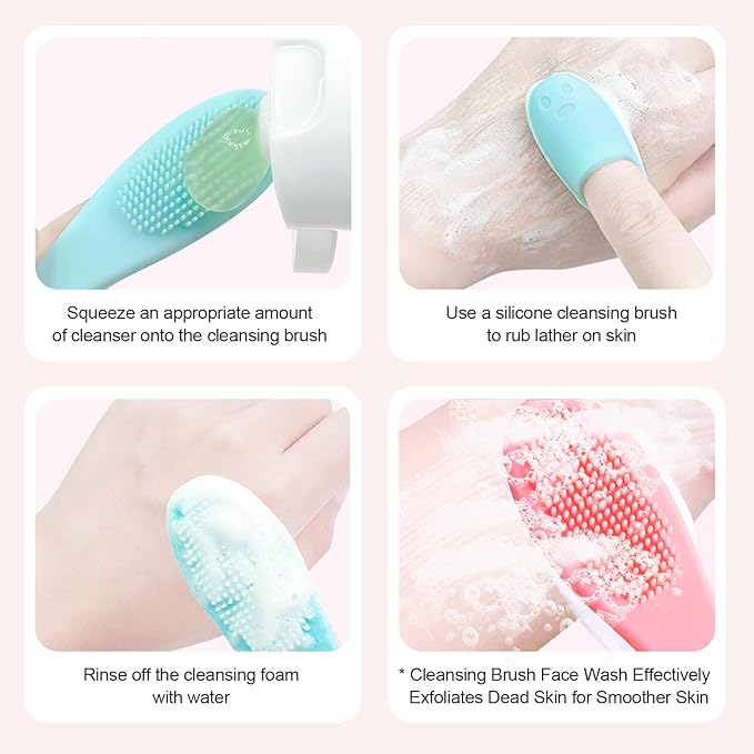 Ultra Soft Silicone Face Scrubber Set - 8 Piece Manual Gentle Facial Cleansing Brush & Pore Exfoliator, Deep Cleansing and Travel-Friendly