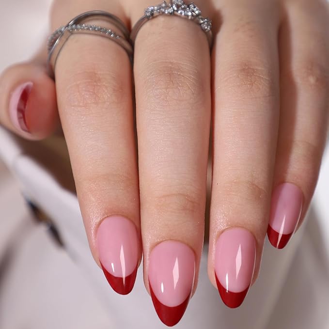 6 Packs (144 Pcs) Press on Nails - Almond, French Tip, Medium, Glue on, Gel False Nails for Women - 12 Sizes, 6 Styles