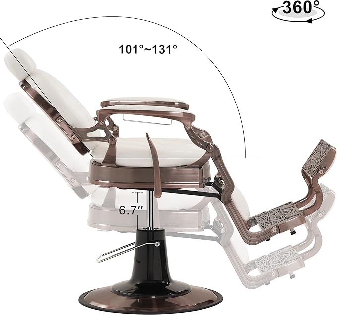 BarberPub Heavy Duty Metal Vintage Barber Chair All Purpose Hydraulic Recline Salon Beauty Spa Chair Styling Equipment 8914 (White with Reddish Bronze Frame)