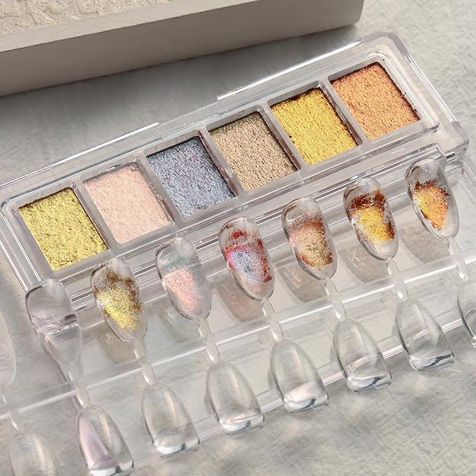 Metallic Nail Art Glitter Set, 6 Colors Gold Flakes for Nails, Mud Texture, Gold Leaf Chameleon Chrome Flakes, Golden Foils Nail Art Decoration, Professional Manicure Supplies