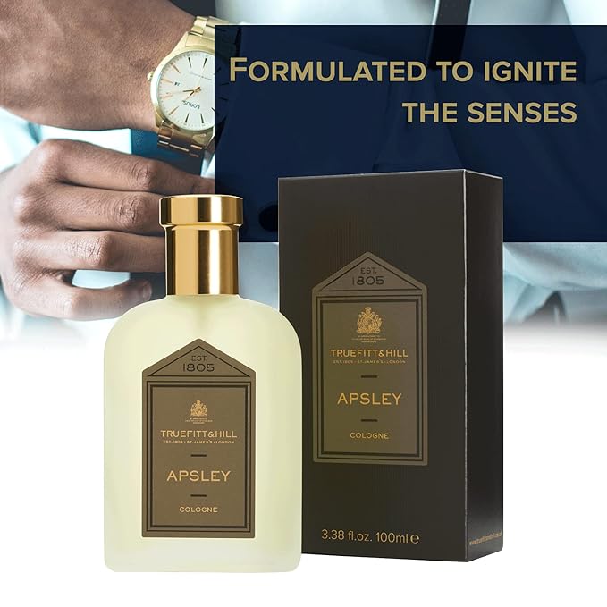 Truefitt & Hill Luxury Cologne - Apsley - Premium Long-Lasting Spice and Wood Men's Fragrance Presented in a Beautifully Etched Traditional Atomizer Bottle - 3.38 oz.