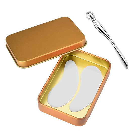 CCbeauty Reusable Under Eye Patches + Eye Cream Applicator Value Set | 100% Silicone Eye Gel Pads | Boost Hydration | Minimize Fine Lines + Wrinkles + Dark Circles | Storage Tin Included | White