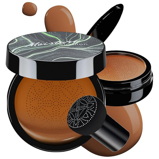 Mushroom Head Air Cushion CC Cream - BB Cream Foundation Makeup Moisturizing Concealer Long-Lasting, Cushion Foundation Full Coverage Self Adjusting for Mature Skin & All Skin Types (Deep)