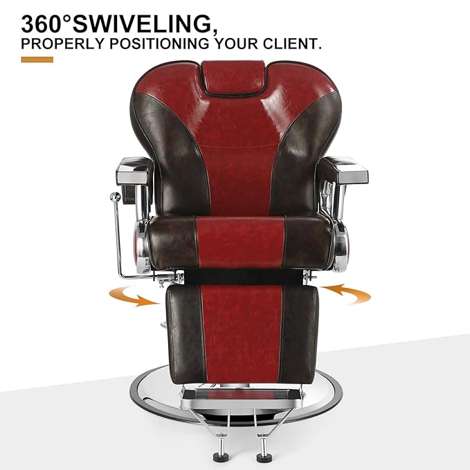 Artist hand Barber Chairs for Barbershop Heavy Duty Barber Chair Reclining with Headrest, 360 Degree Swivel Salon Chair for Hair Stylists, Tattoo Artists, Cosmetologists, Red and Brown