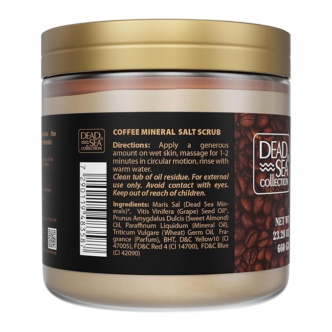 Dead Sea Collection Coffee Scented Salt Body Scrub - Large 23.28 OZ - with Pure Oils and Dead Sea Minerals