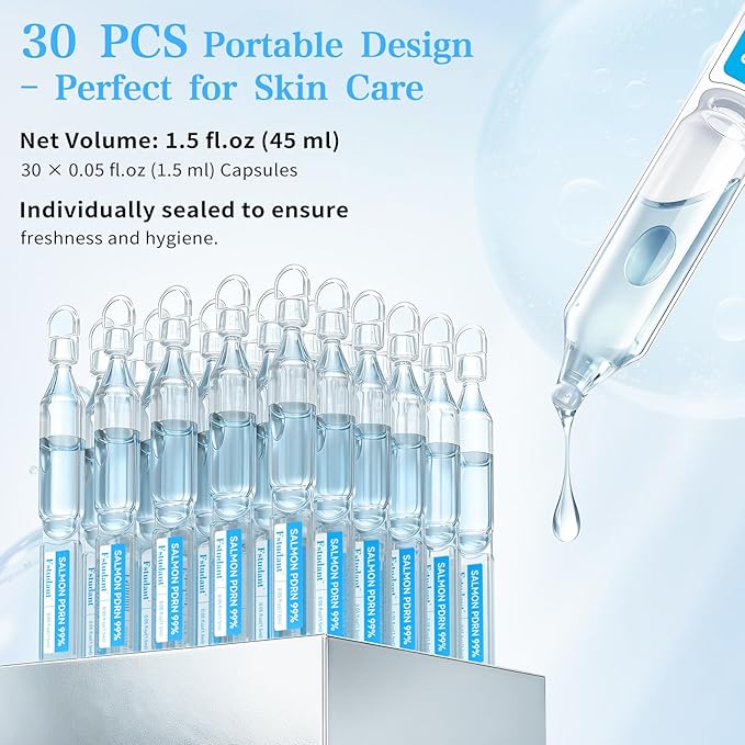 Salmon DNA PDRN Peptide Serum | 99% Salmon DNA PDRN Intensive Ampoule | Peptide, Collagen, Hyaluronic Acid, Niacinamide - Uneven Skin Tone, Anti-Aging, Moisturizing | Korean Skincare 0.05 fl oz x 30e