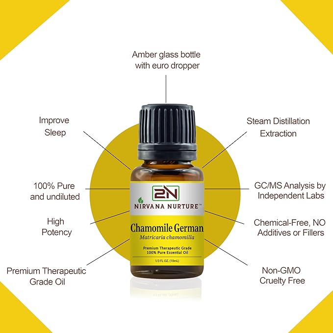 Chamomile German Essential Oil 100% Pure Premium Therapeutic Grade, Undiluted - Aromatherapy Diffuser for Calm and Relaxation, Skin Care, Hair Care