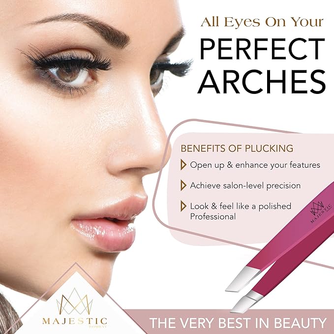 Majestic Bombay Fine Point + Slant Tweezers for Women and Men – Splinter Ticks, Facial, Brow and Ingrown Hair Removal–Sharp, Needle Nose, Surgical Tweezers Precision best tweezers for chin hair