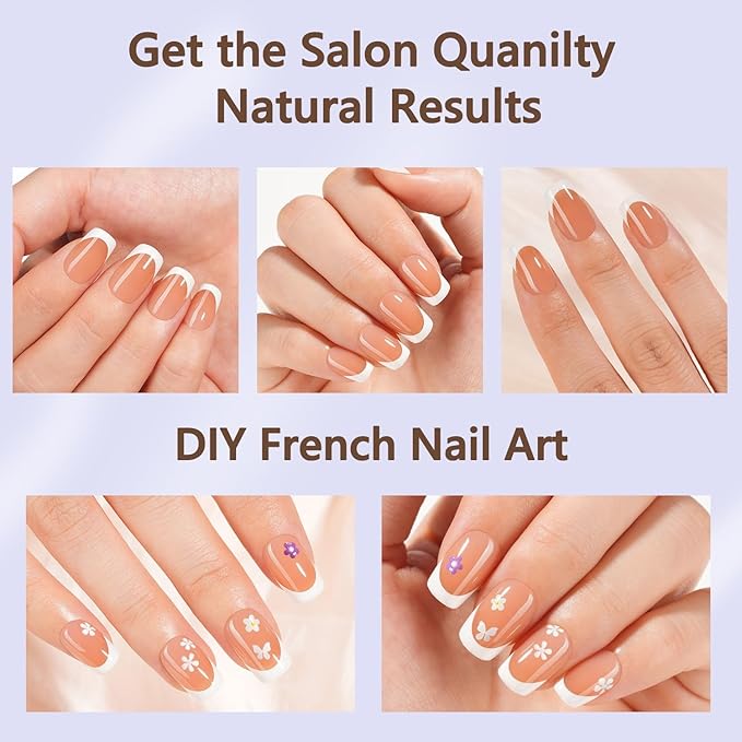 Misssix French Gel Nail Tips, 150Pcs French Tip Press on Nails Short Square Brown, No Need to File 3 in 1 Tips Pre-lasting, Fake Nails for Nail Art DIY 15 Sizes